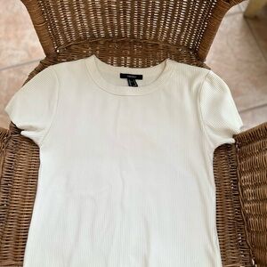 Forever 21 White Fitted Ribbed T-Shirt